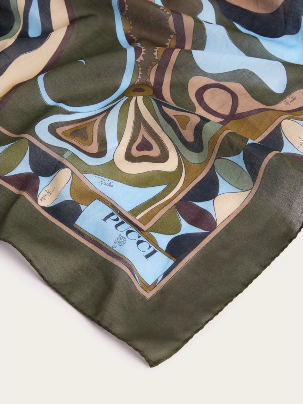 Emilio Pucci Olive, Sky Blue & Brown Abstract Asymmetrical Wrap Skirt - Picture 2 of 5